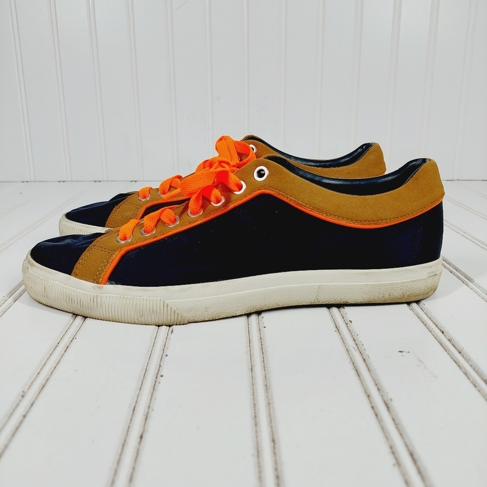 Zara Blue Nylon Plimsolls Brown Orange Lace Up Dress Casual Sneakers C887
